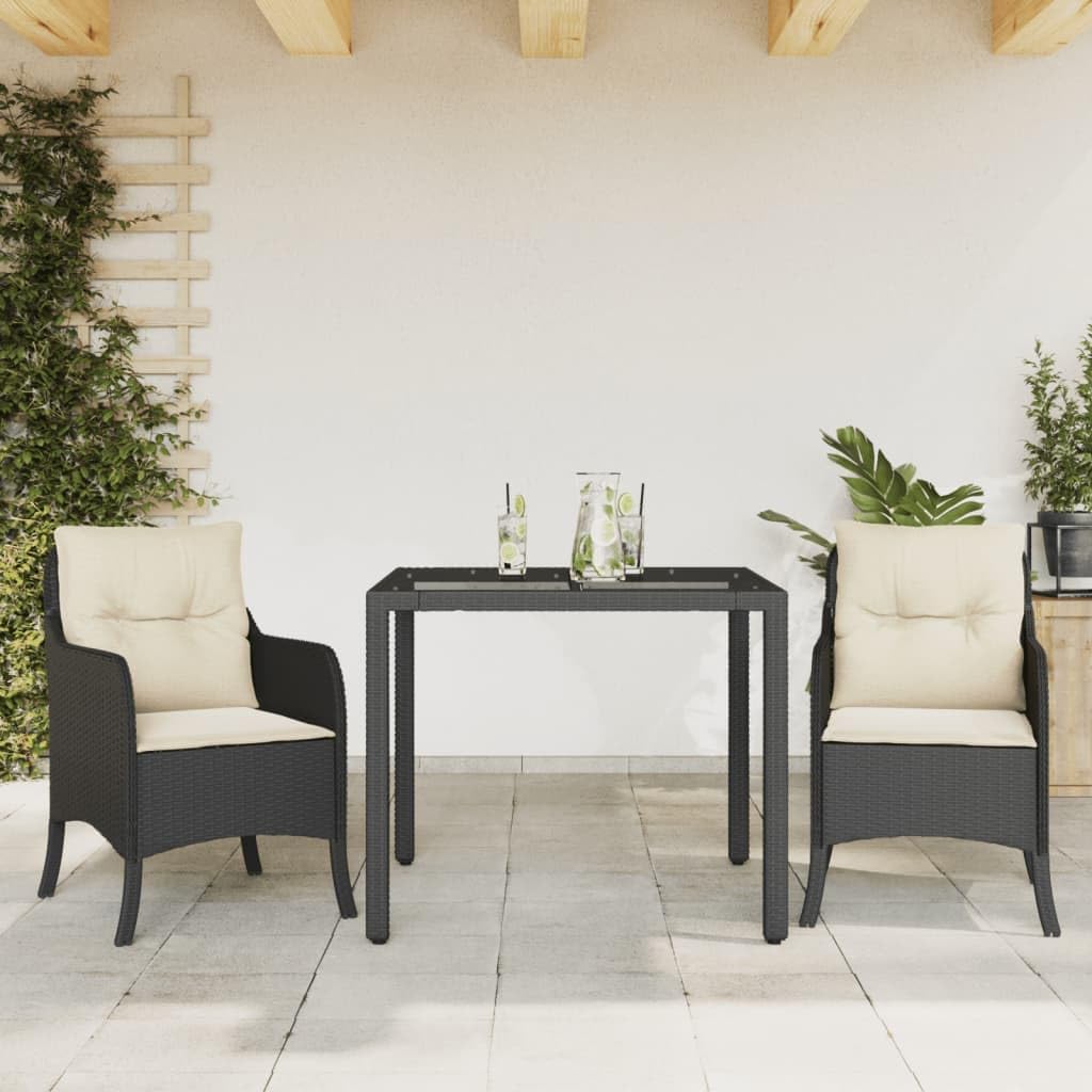 3 Piece Patio Dining Set with Cushions Black Poly Rattan Garden Furniture