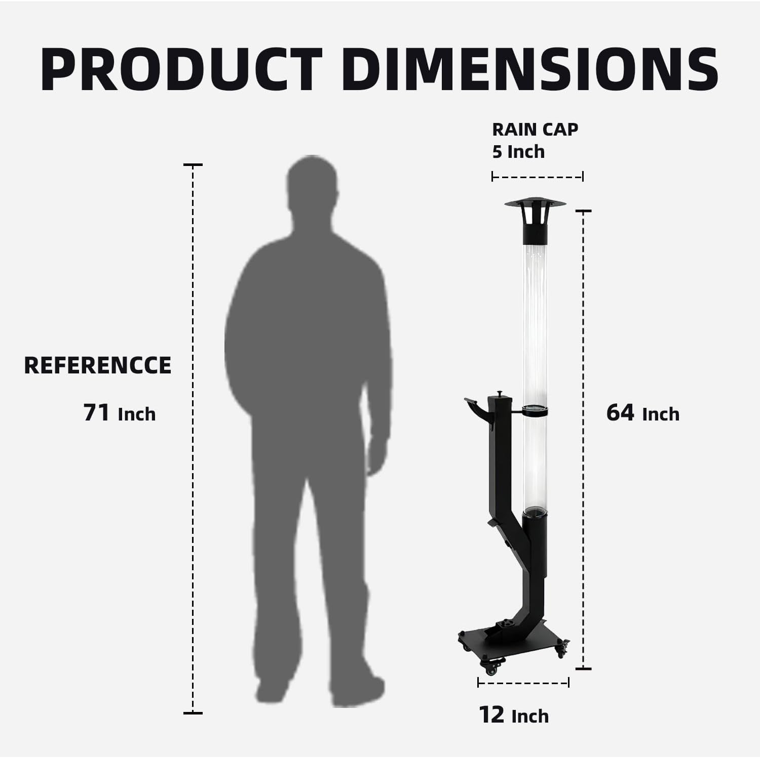 Smokeless Wood Pellet Patio Heater with Rain Cap, 64 Inch Spiral Flame Fire Pit for Outdoor/Garden/Backyard, Anti-Tip Steel Base & Adjustable Feet, 2+ Hrs Burn & Removable Ash Pan with Wheel