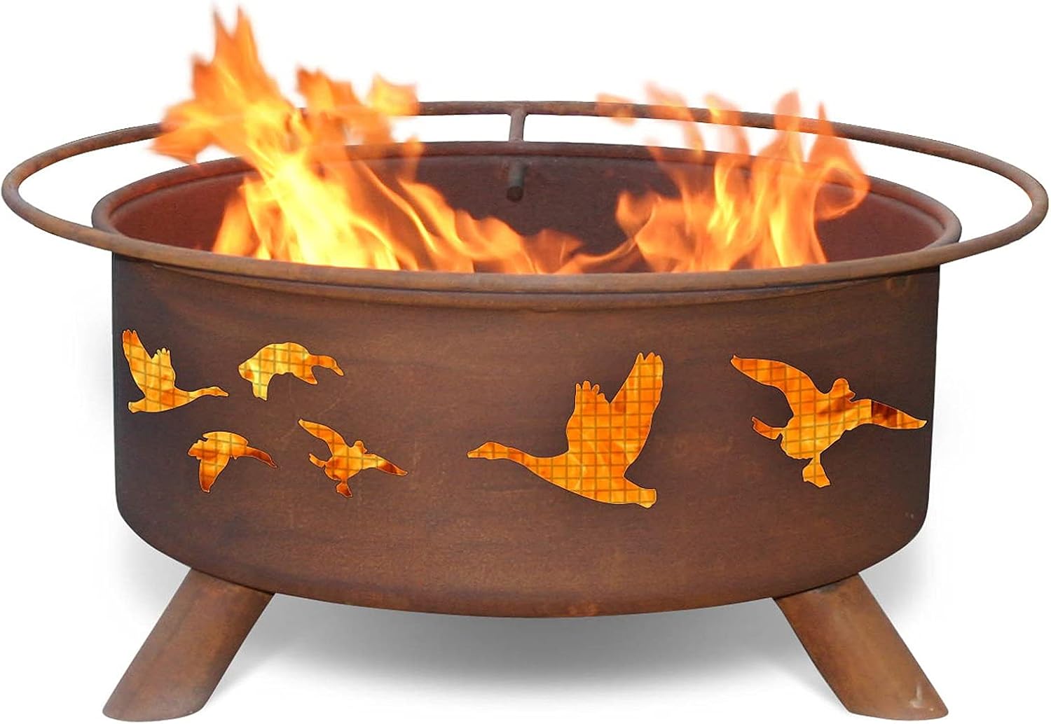 Patina Products F114 Wild Ducks Steel Outdoor Fire Pit - 24 x 24 x 11 inch - Natural Rust Patina Finish