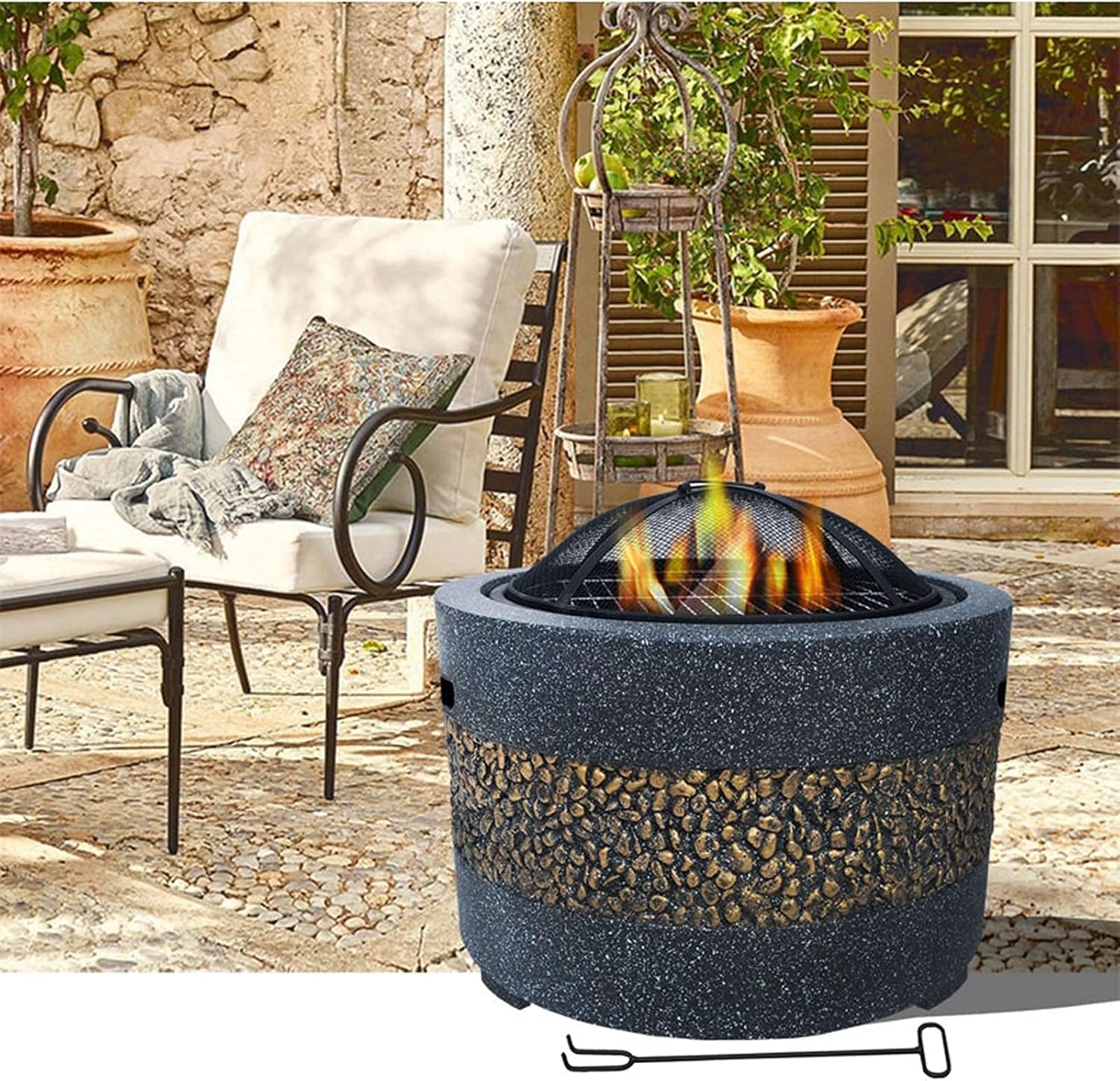 Garden Fire Pit Table Top Fire Pit Outdoor Heaters & Fire Pits Backyard Patio Garden Fireplace with Grill Grate for Heating//Fire Bowls The Garden/Beach/Patio