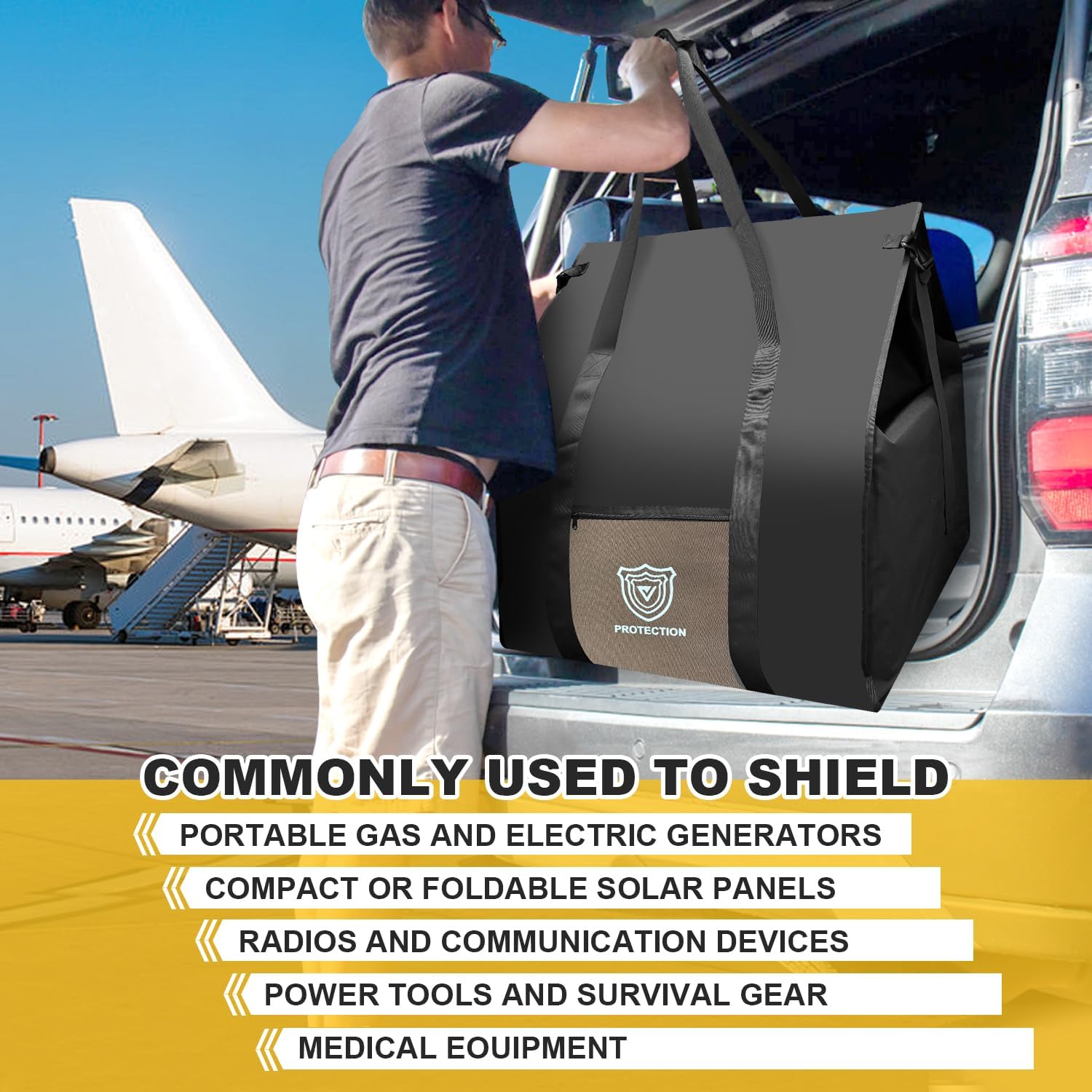 Faraday Bag for Generators & Extra-Large Electronics, Military-Grade RF Shielding Case Designed for EMP, CMEs Solar Flare Protection, XL Capacity