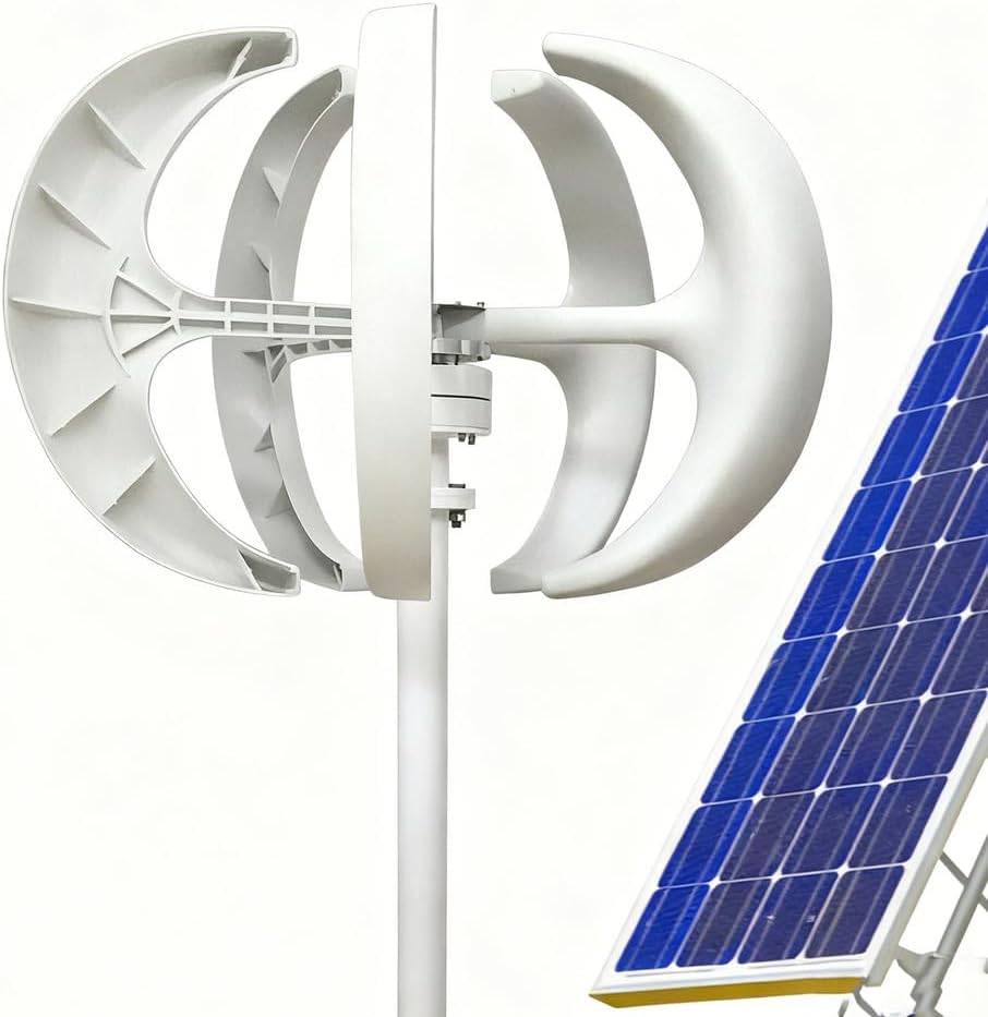 Efficient Vertical Axis Wind Turbine Set, 220V 12V 24V 48V Low Noise DC Wind Turbine Generator with Controller for Home Or Camping (8000W-White,5 Blades),220V