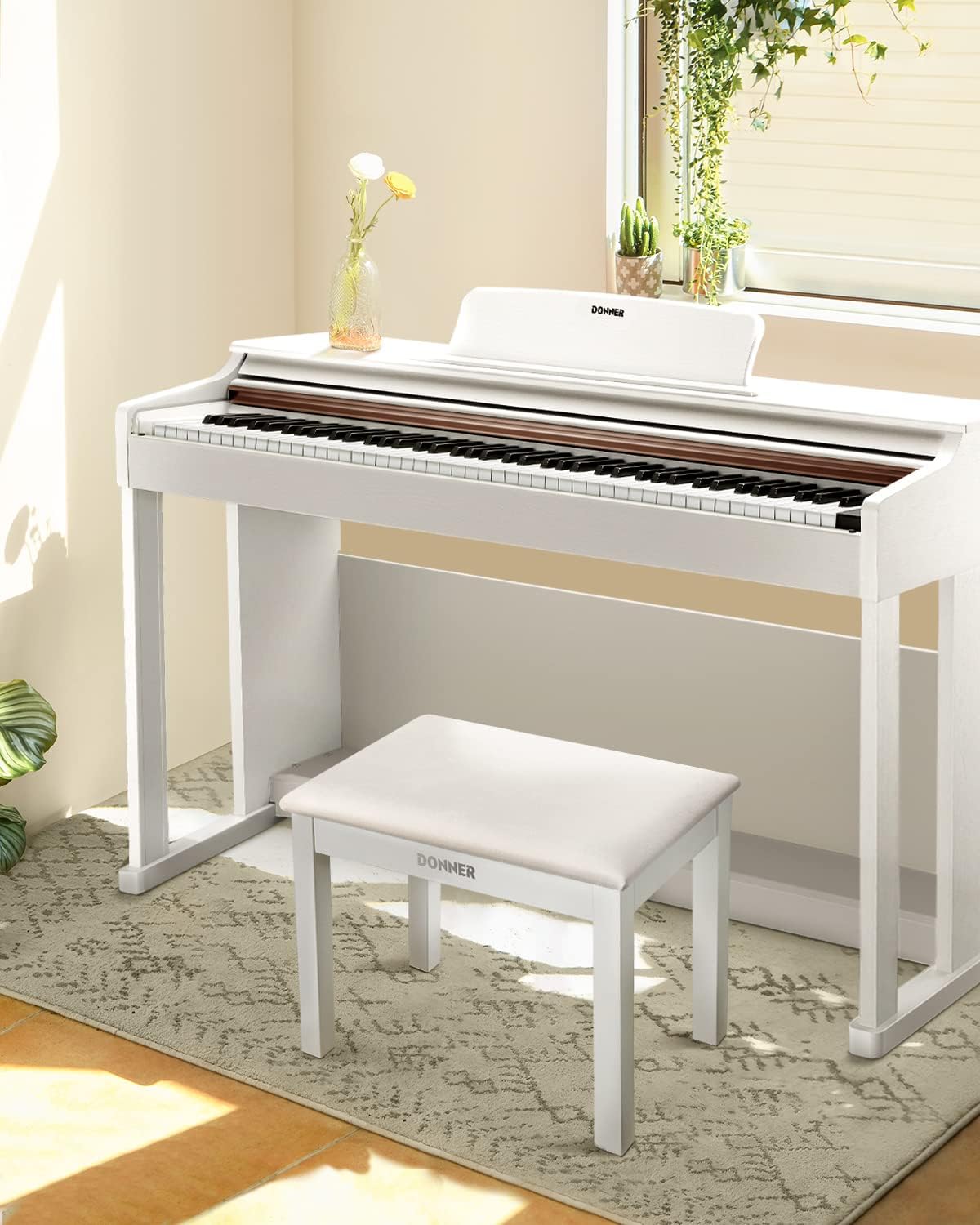 Donner DEP-20 White Digital Piano + White Piano Bench