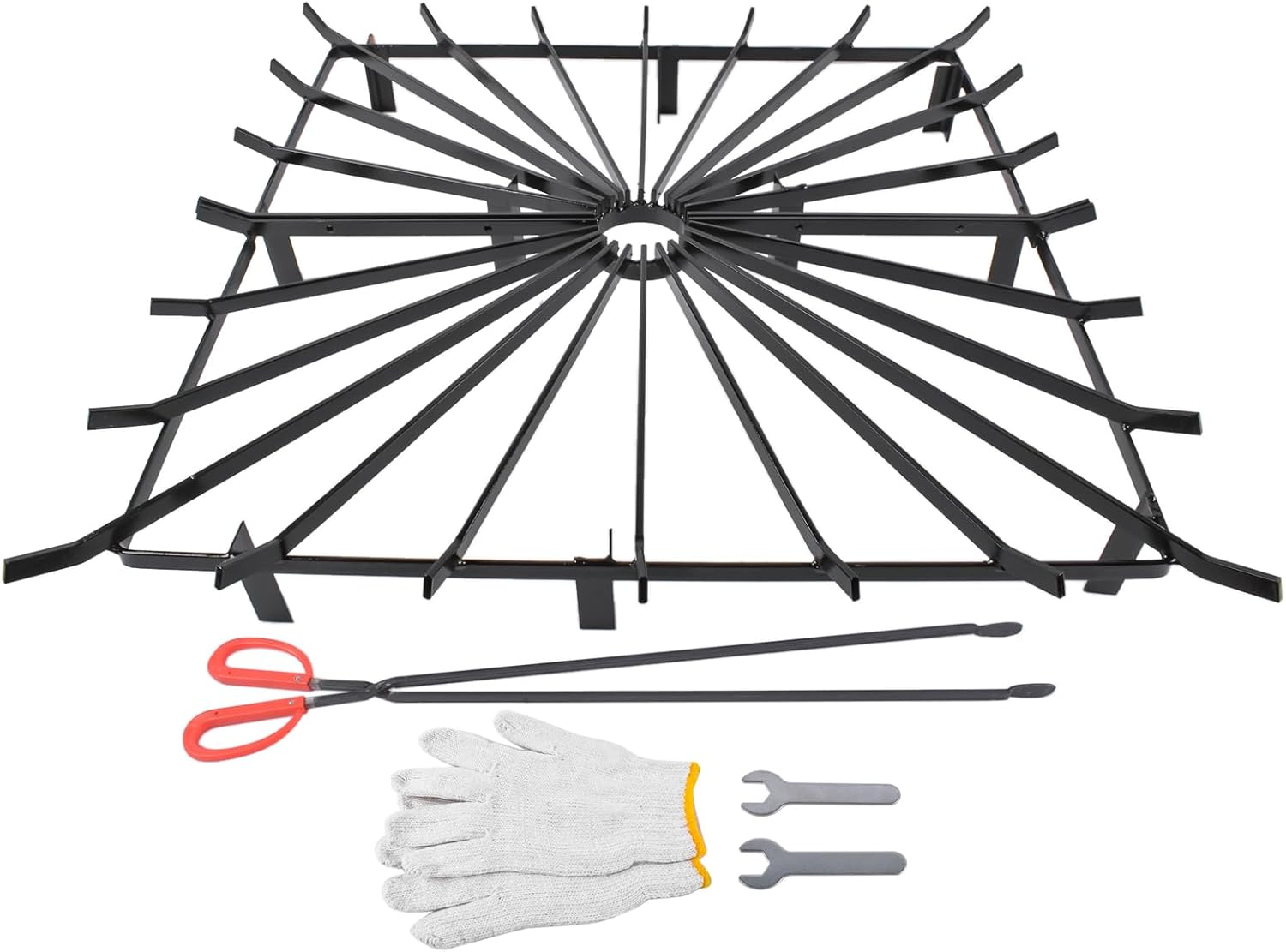 Square Wheel Fire Pit Grate Heavy Duty Steel 36x36 Inch, Includes Gloves & Poker Tool Mixizap
