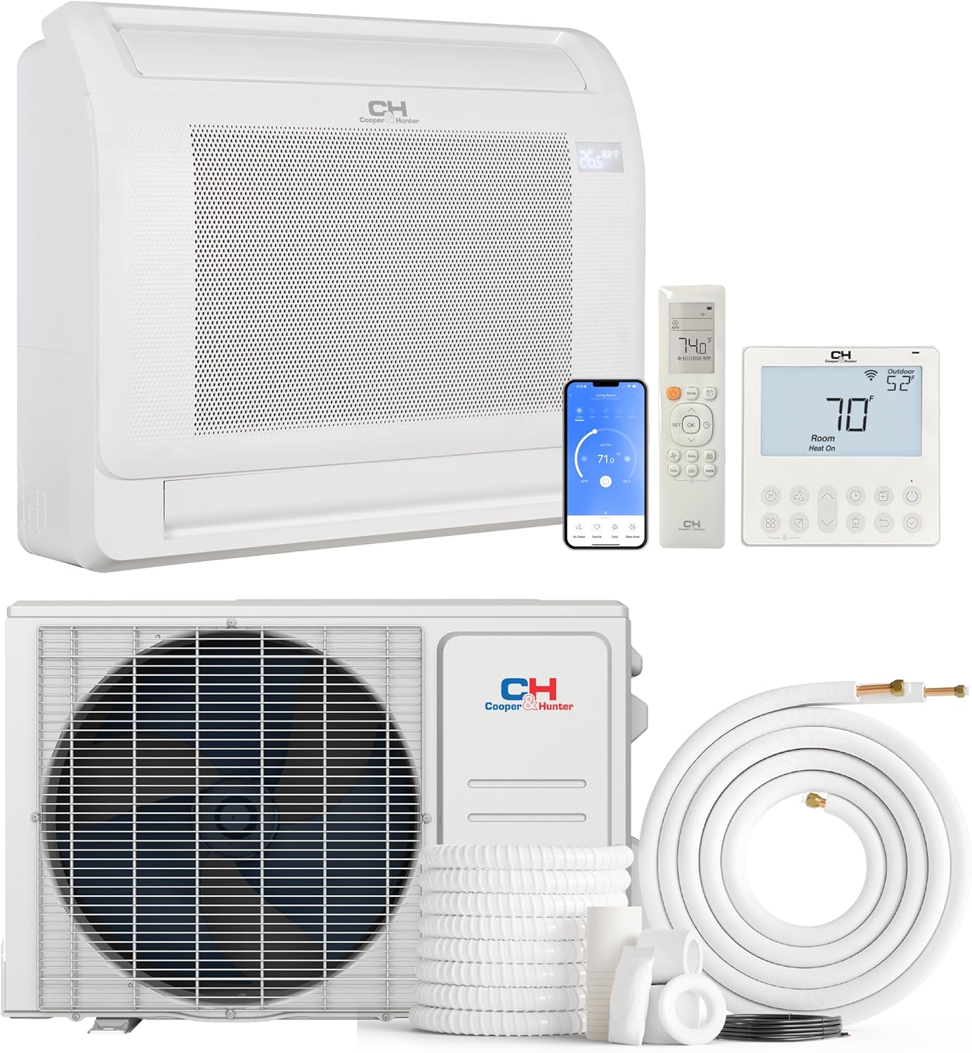 Cooper & Hunter 16,000 BTU Single Zone Floor Mounted Console Mini Split Air Conditioner & Heat Pump – 23.8 SEER2 – 16FT Installation Kit – 230V Inverter
