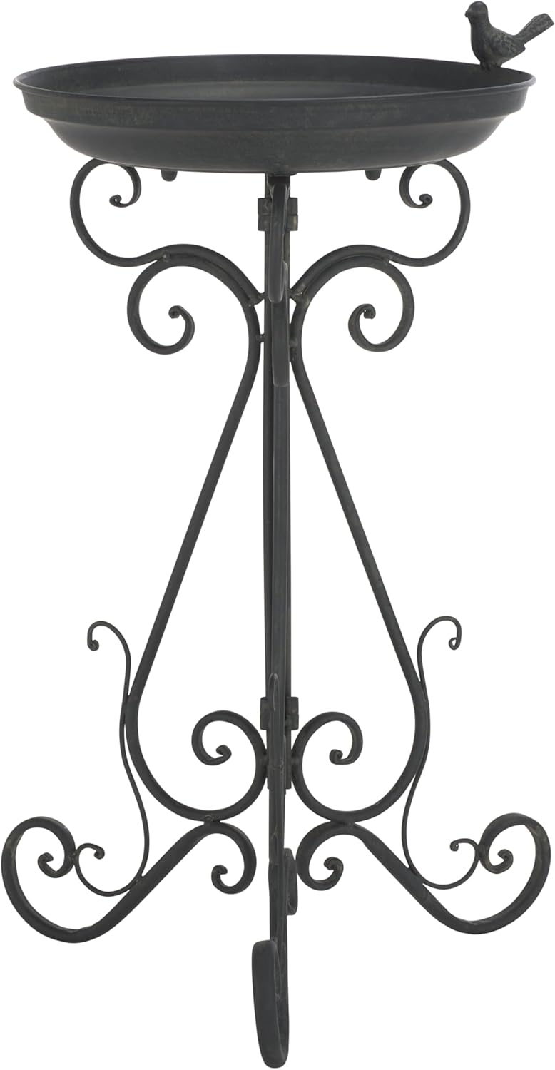 SAFAVIEH Outdoor Collection Ashlan Victorian Scroll Antique Black Bird Bath for Garden, Patio, Backyard