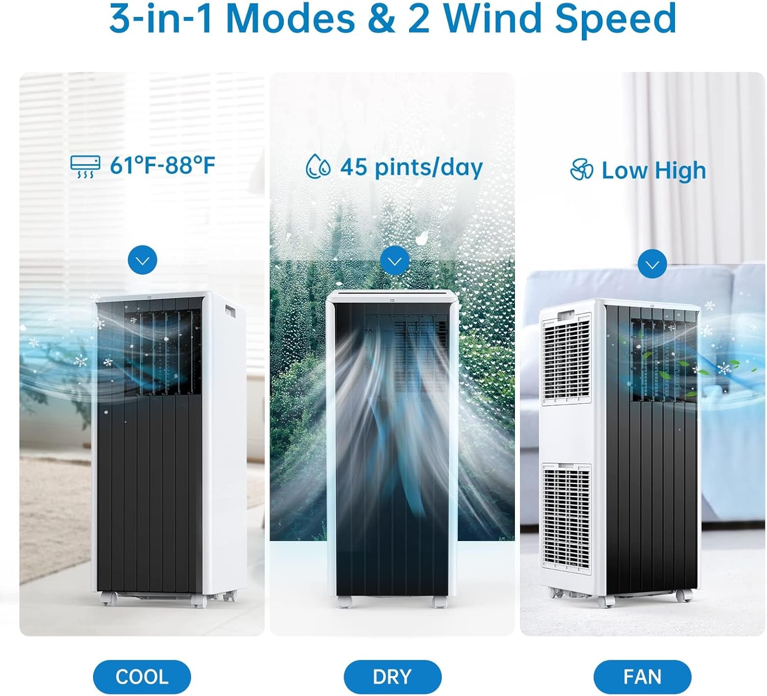 Portable Air Conditioners 8000 BTU, Remote Control AC with 24H Timer, Low Noise Energy Saving Cooling Unit for Bedroom, Office, Small Spaces 350 Sq. Ft, Black & White