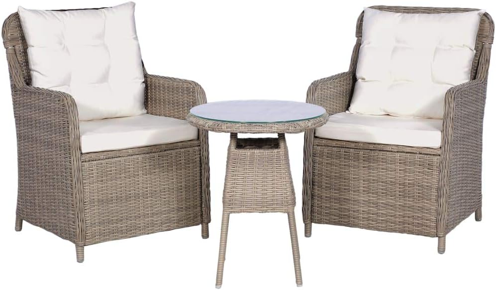 3 Piece Bistro Set with Cushions and Pillows Poly Rattan Brown,Stunning Outdoor Dining Set with PE Rattan and Cushioned Comfort for Patio and Garden Patio Furniture, Outdoor Furniture Sets