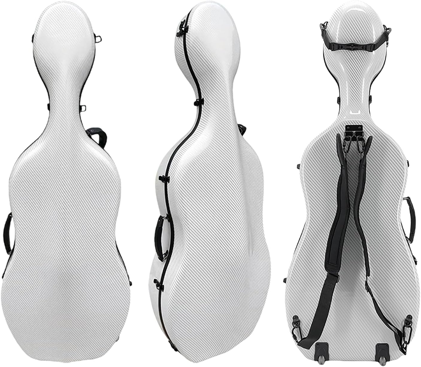 Carbon Fiber Cello Case 4/4 Full Size - Heavy-Duty Hard Shell with Bow Storage & Accessory Pockets | Fits Full Size Cello Protection for Musical Instrument Cases (White)
