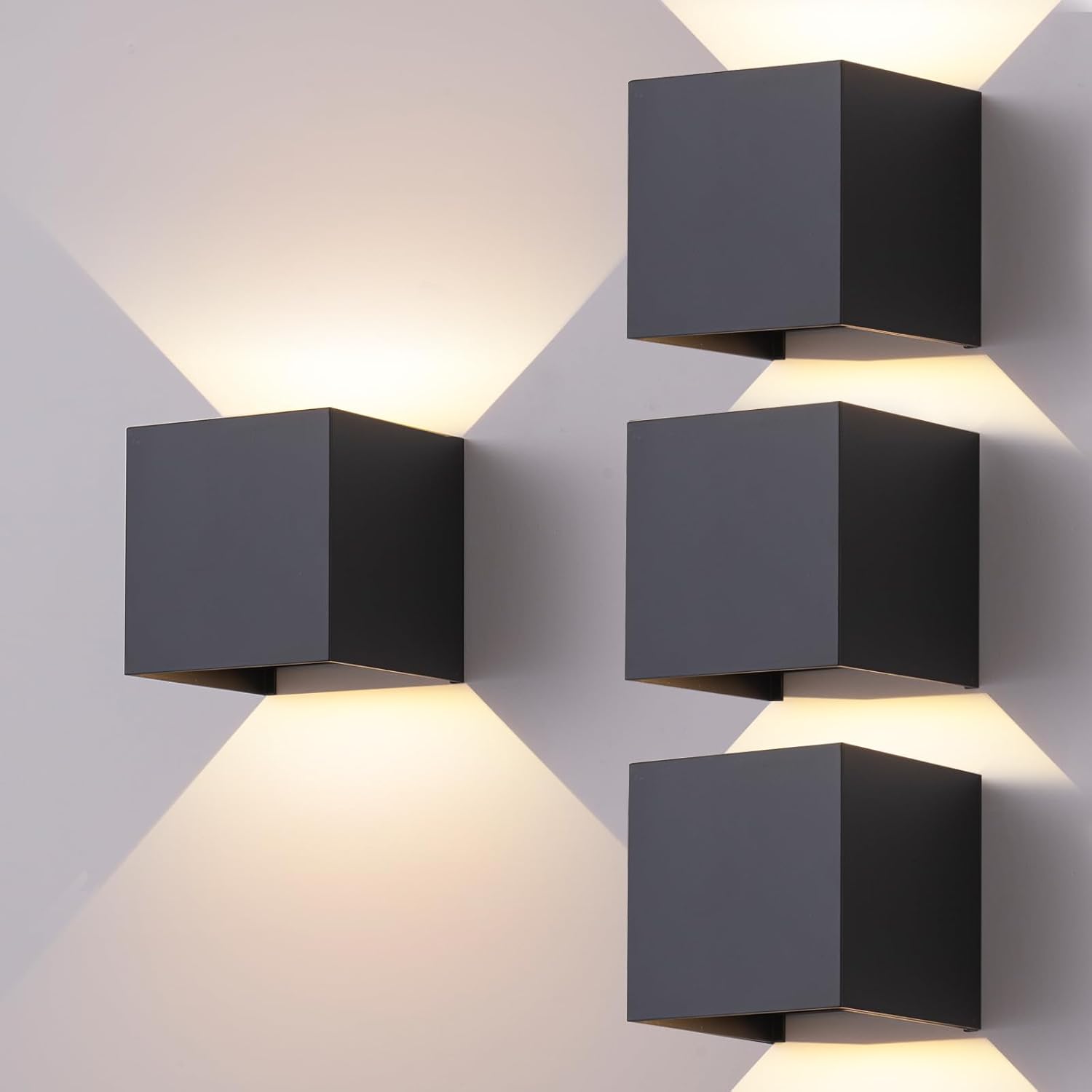 4 Pack Outdoor Wall Sconces Exterior/Interior LED Wall Lights,Square Modern Wall Sconce Fixture Set, Up and Down Lights IP65 Outdoor Waterproof Lights, 12W Warm Light 3000K Wall Light.