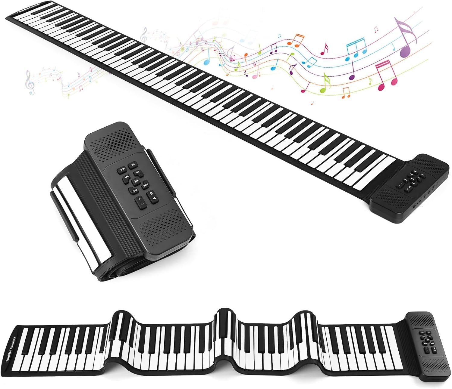 Roll Up Piano, Portable Silicone Keyboard Perfect for Beginners, Safe Material, Headphone Jack for Quiet Practice, 16 Tones & Record Function, Foldable for Travel (Black) (Black-88Keys)
