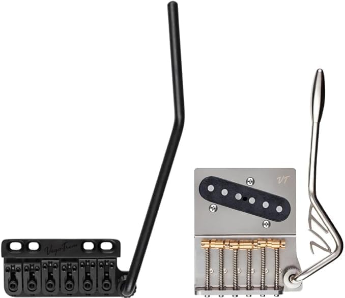 Vega-Trem VT1 Standard 6-Screw Black Stratocaster Guitar Tremolo and Vega-Trem VT2ND Teletrem Classic Telecaster Guitar Tremolo bundle - Bridge For Strat Bridge For Tele with logo