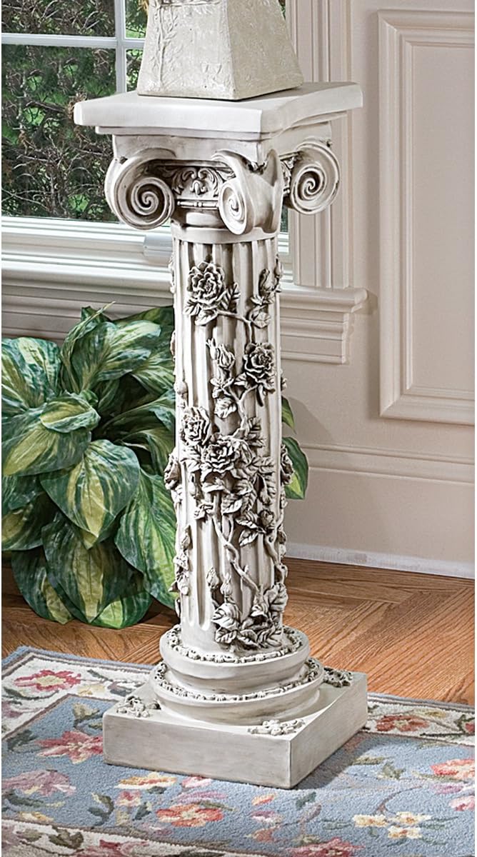 Design Toscano EU2866 Rose Garland Indoor/Outdoor Pedestal Plant Stand, 11 Inches Wide, 34 Inches Tall, Handcast Polyresin, Antique Stone Finish