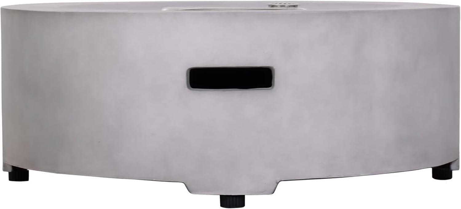 Diameter 30 Inch x 11 Inch Round Faux Concrete Texture Propane Gray Fire Pit with PVC Weather Cover
