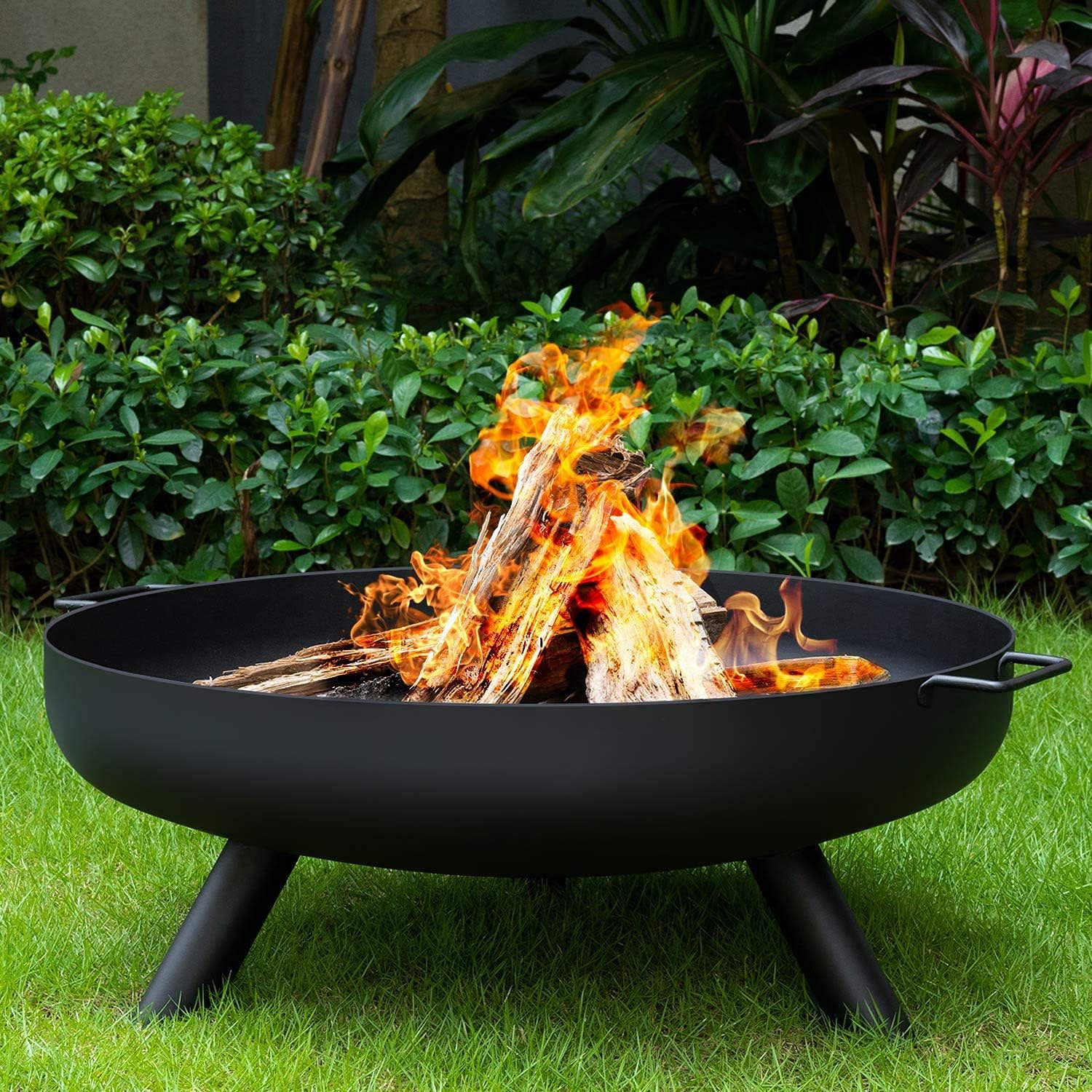 Outdoor Fire Pits & Bowls, Wood Burning Fire Bowl Fireplace, Large Round Cast Iron Heating Basin for Outside Backyard Deck Camping Beach