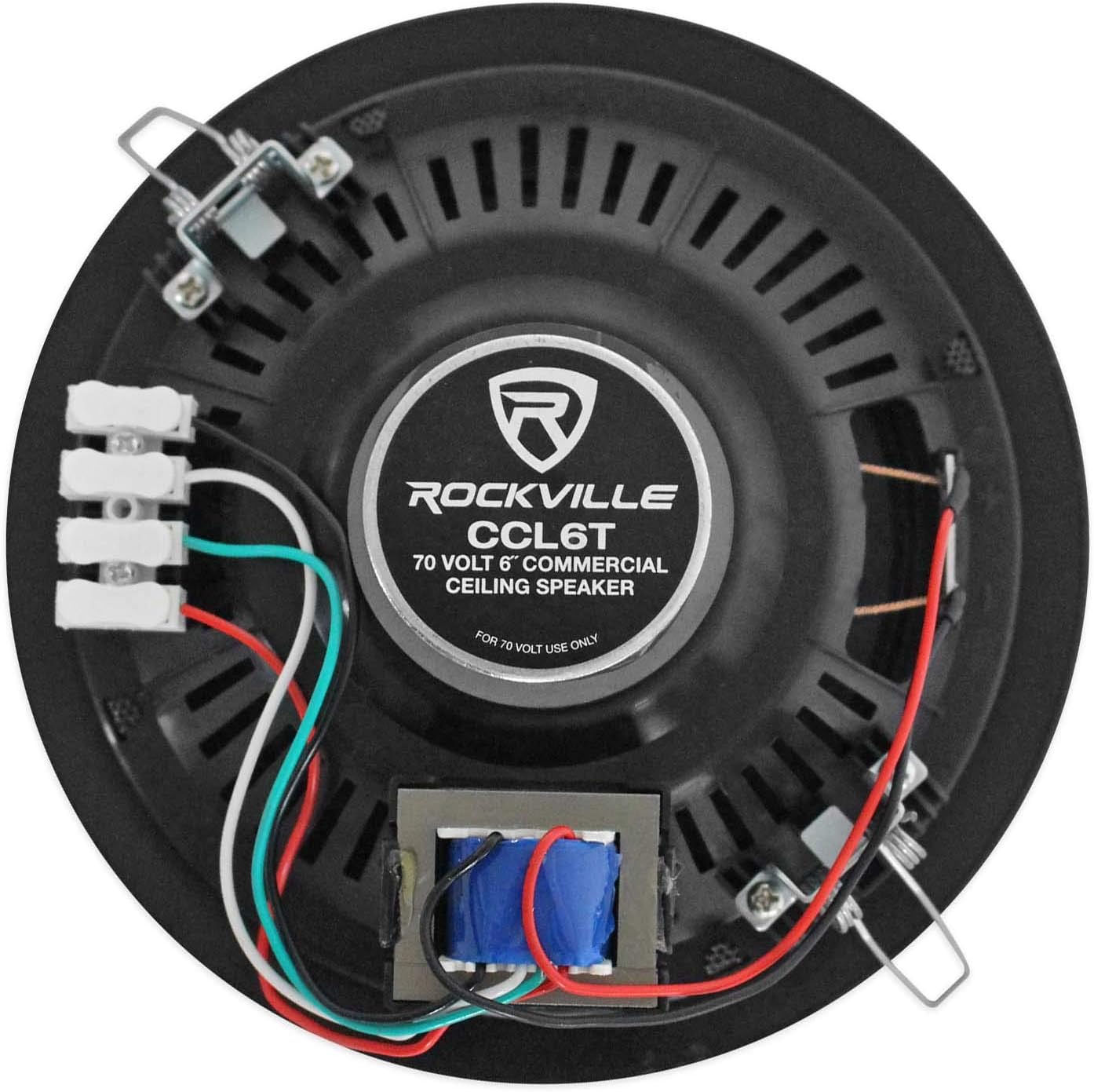 Rockville RCS80-1 Bundle: 60W 70V Commercial Amplifier with Bluetooth, (4) CCL6T Black 6 in 70V Commercial Ceiling Speakers for Restaurants, Offices & Schools, 5-Piece