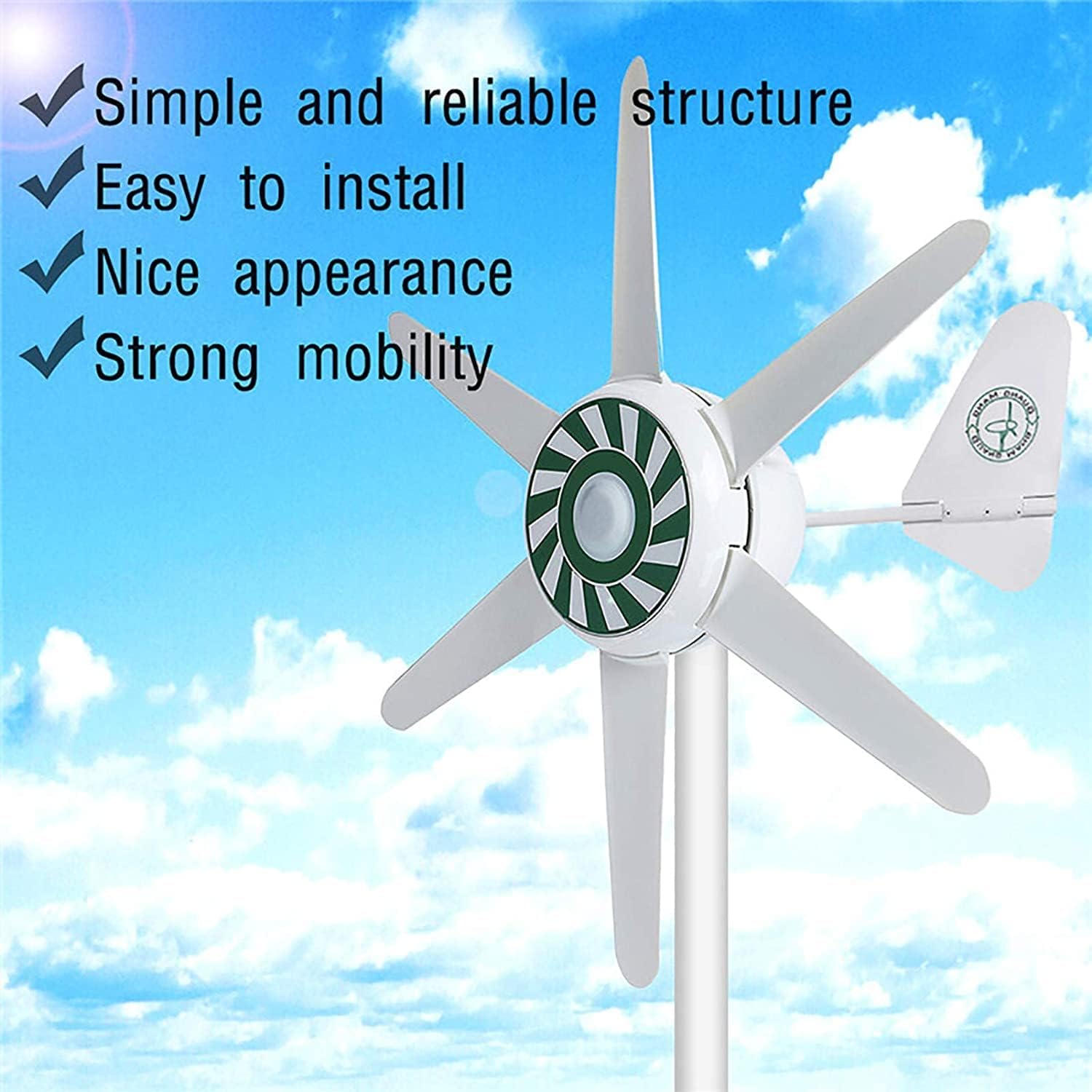 Wind Turbine Kits, 6 Blades 300 W Wind Turbine Generator & Wind Solar Hybrid Wind Generator Kit Household Wind Turbine Generator Kit