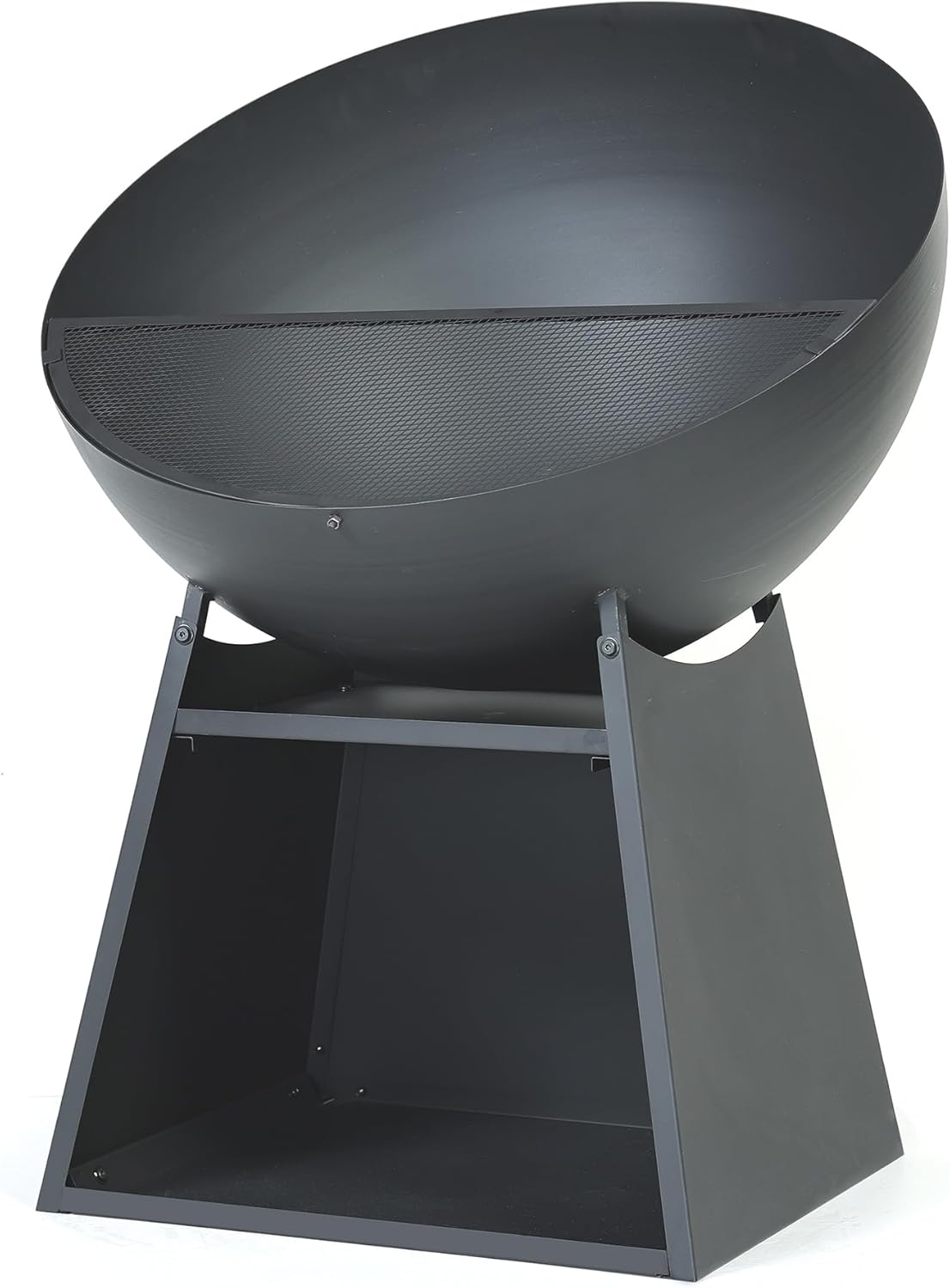 30 Inch Round Outdoor Steel Wood Burning Fire Pit with Black Powder Finish, Spark Screen, Poker Tool, and Protective Storage Cover