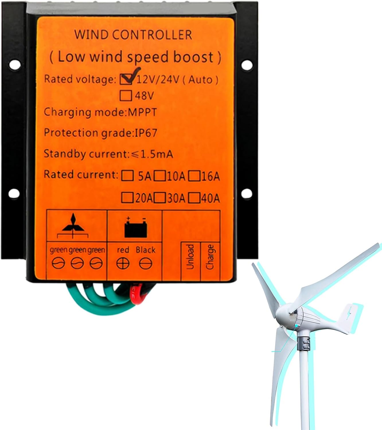 10A- 40A 12V 24V Auto 48V MPPT Wind Charge Controller for Wind Turbine Generator Water Proof IP68 for Home Use(6000W-9000W)