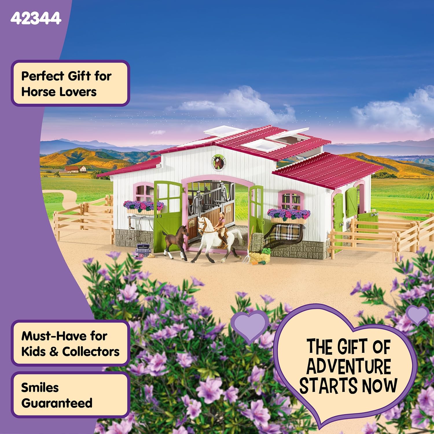 Schleich Horse Club - 97PC Riding Center Horse Toy Playset with Rider, 2 Horses, Barn and Farm Figurine Accessories for Girls and Boys - Interactive Play Figures - Realistic Kids Toys Ages 5+ | 42344