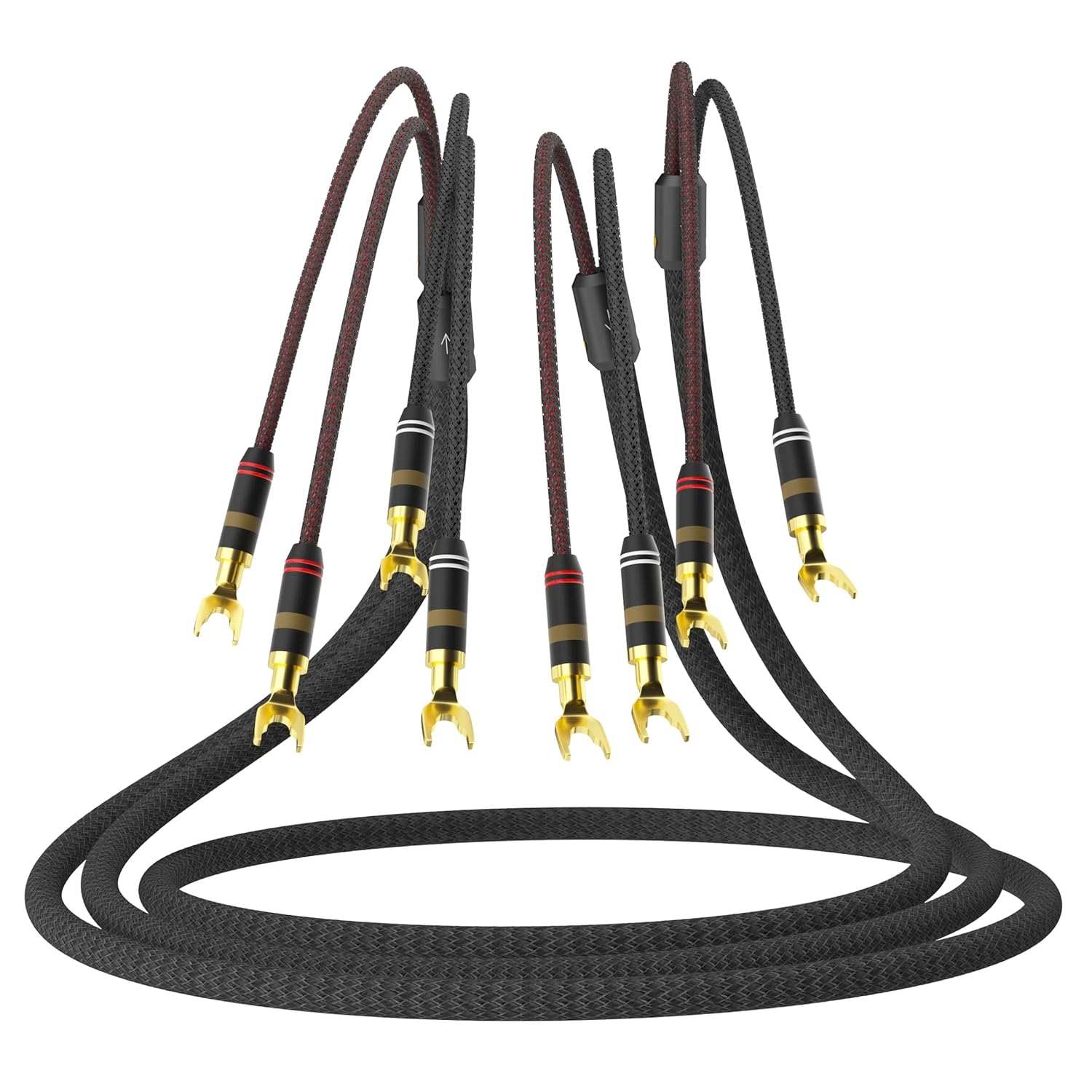 Monosaudio 12 Gauge Speaker Cable Pair Speaker Wire with Banana Plugs/Y Spade Connectors Convertible Gold Plated OFC Copper for Amplifier/Speakers/AV Receiver/Home Stereo Sound Systems(2.5M/8.2Ft)