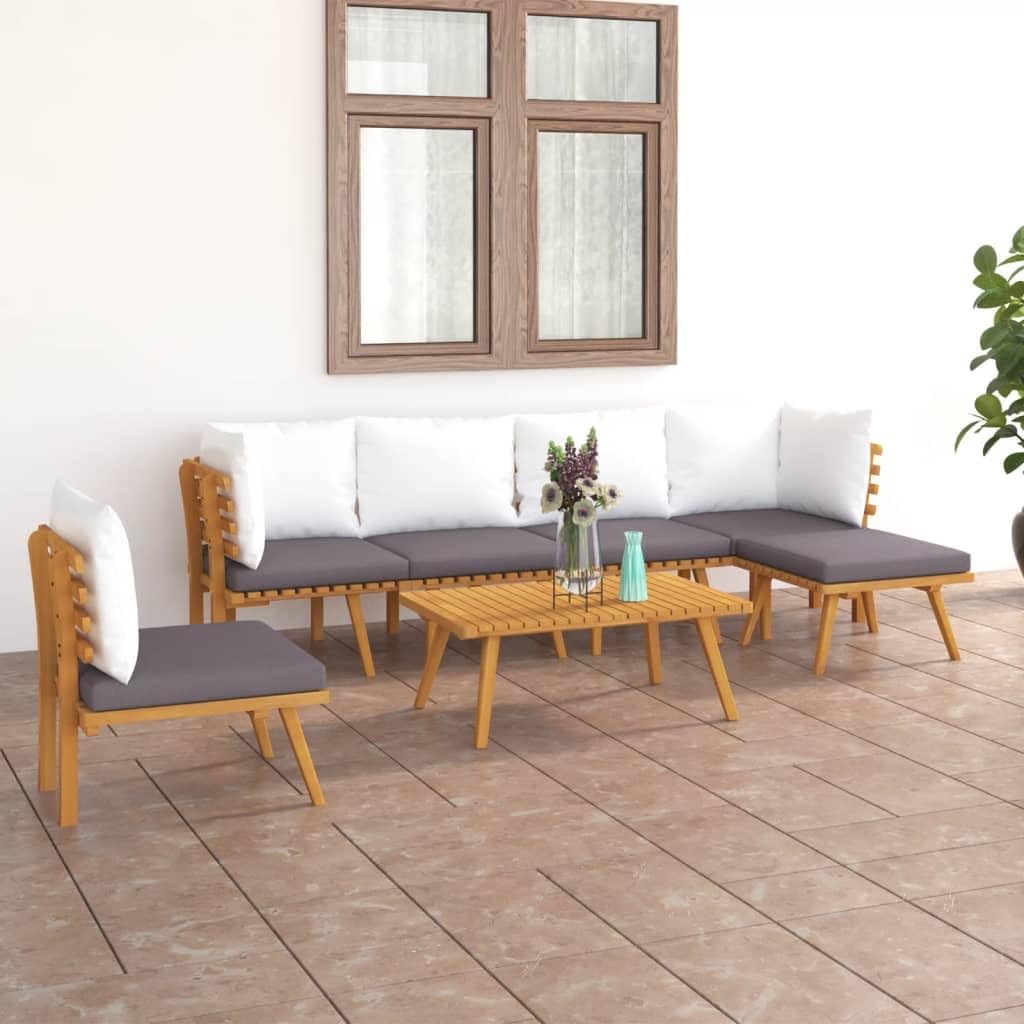7 Piece Patio Lounge Set with Cushions Solid Acacia Wood,Rustic Wooden Lounge Set for Patio, Terrace and Garden with Cushioned Comfort Patio Furniture Sets, Outdoor Furniture Sets