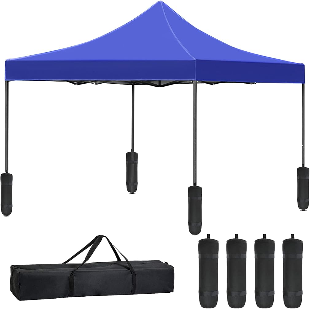 Pop Up Canopy Tent,10x10 Pop Up Canopy, 420D Oxford Waterproof Silver Coating Canopy Tent 10x10 for Sun Shade Wedding Instant Air Exhibits or Outdoor Events with Dressed Legs and Carring Bag,Blue