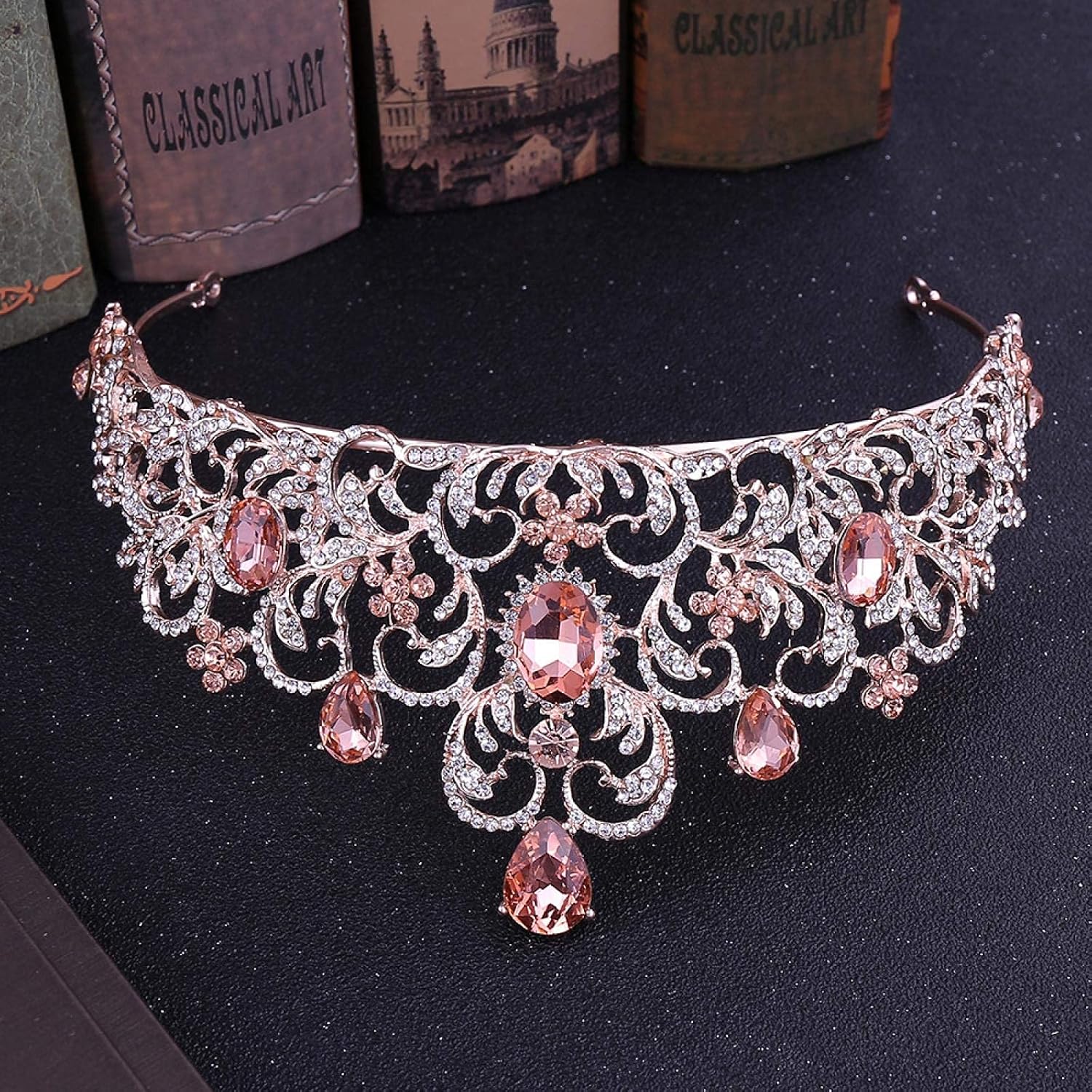 Hair Accessories for Women Baroque Luxury Pink Crystal Leaf Wedding Queen Tiara Bridal Crown Headband Diadem Marriage Ornament Other