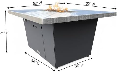 COOKE Palisades Rectangular Fire Pit Table - 52x36 - Chat Height - Natural Gas - Brushed Aluminum Top with 3cm Edge - Grey Texture Powdercoat Base