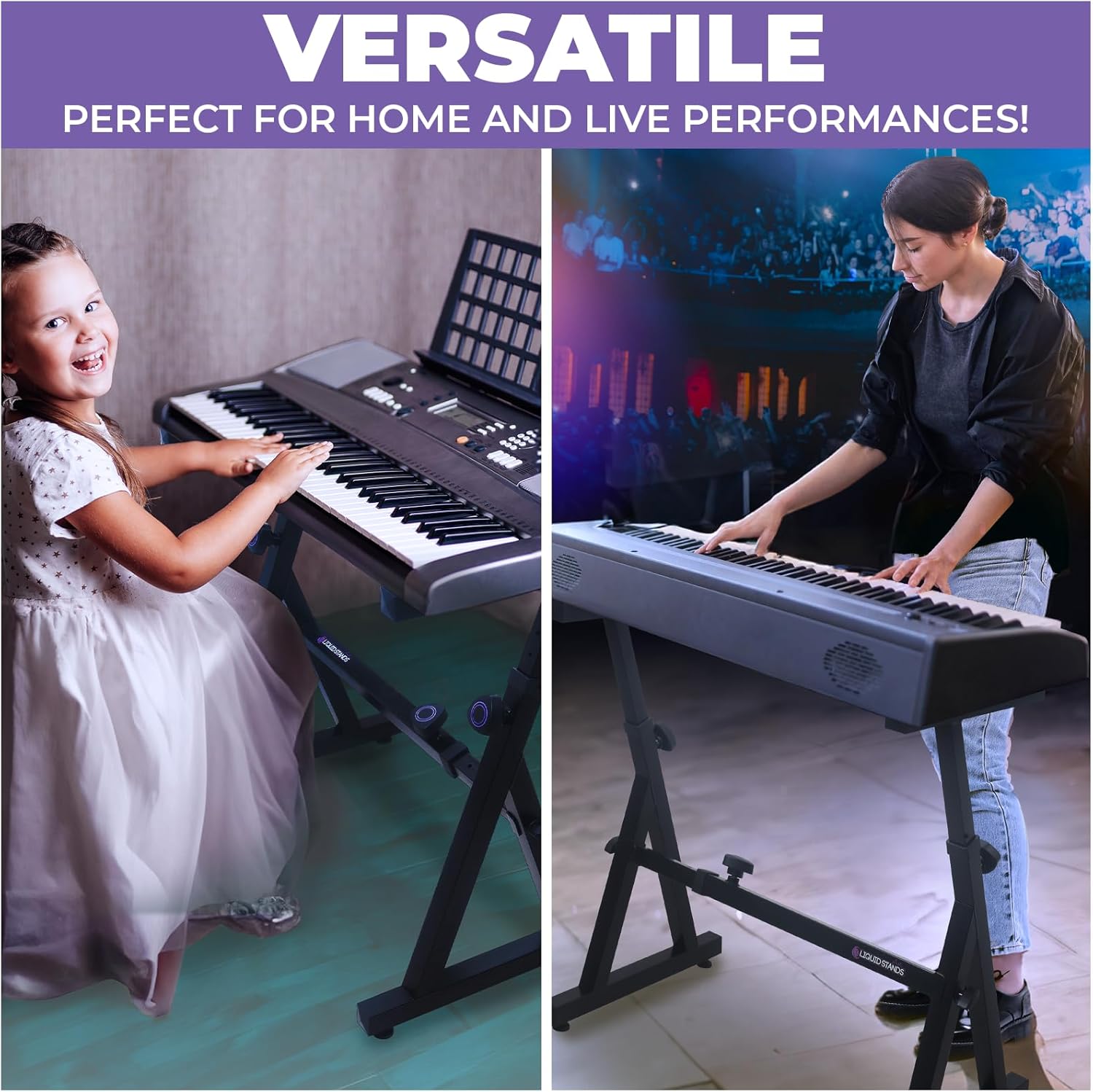 Liquid Stands Piano Keyboard Stand - Z Style Adjustable and Portable Heavy Duty Music Stand for Kids and Adults -Fits 54-88 Key Electric Pianos - Sturdy Musical Keyboard Stand (Black)