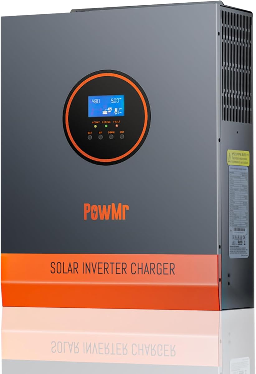 PowMr Solar Hybrid Inverter 3000W 24VDC to 110VAC, 3KW Off-Grid Hybrid Inverter with 80A MPPT Charge Controller, for 24V Lead-Acid and Lithium Battery