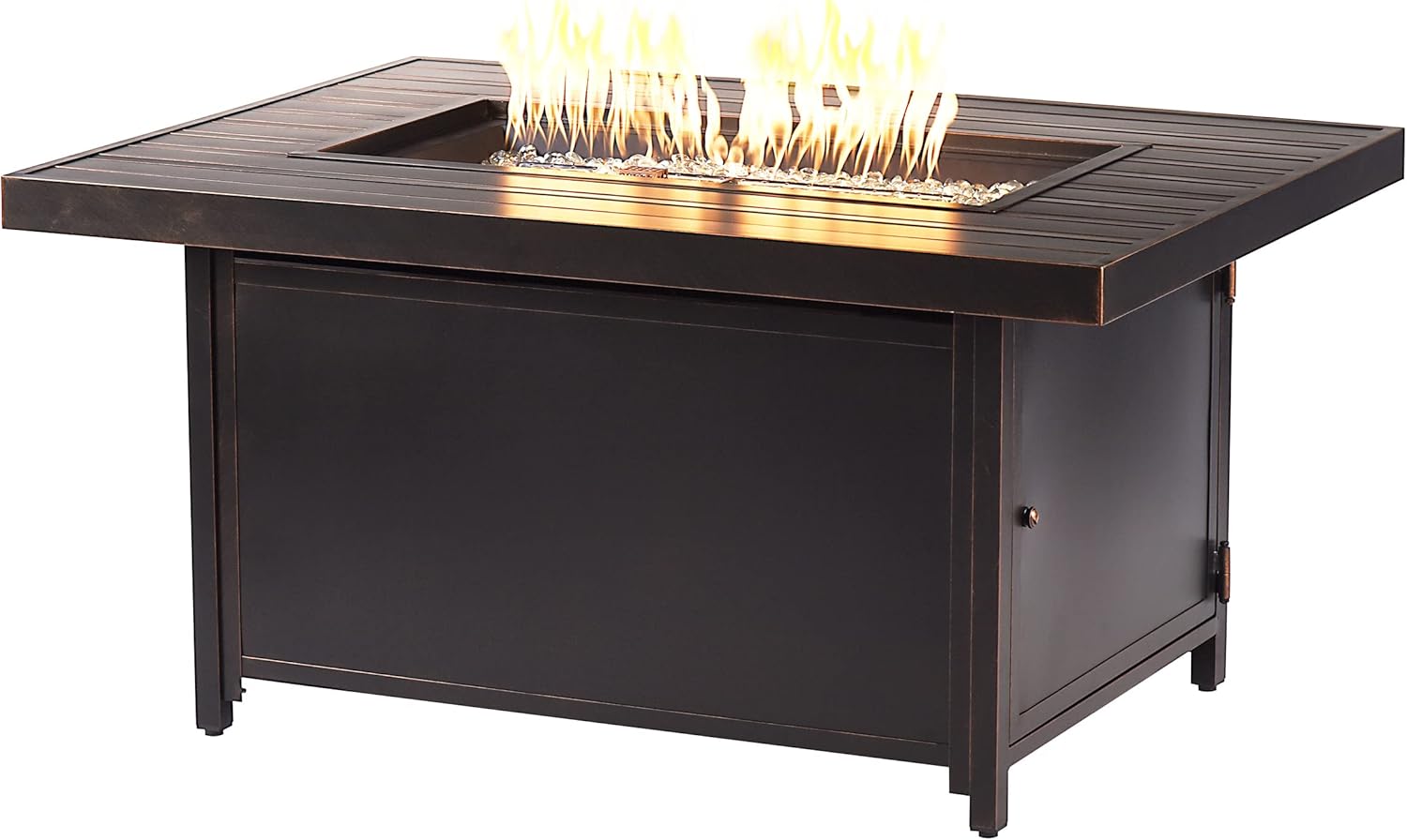 Oakland Living Rectangular 48 in. x 36 in. Aluminum Propane Fire Pit Table, Glass Beads, Two Covers, Lid, 57,000 BTUs in Copper Finish Black
