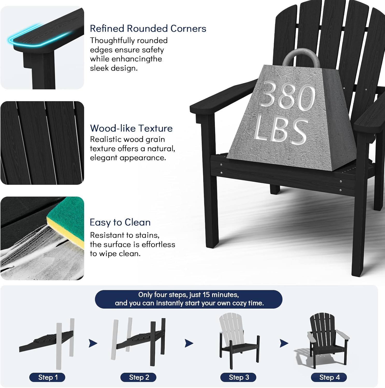 nevilywood Compact Stackable Adirondack Chairs, 26.3
