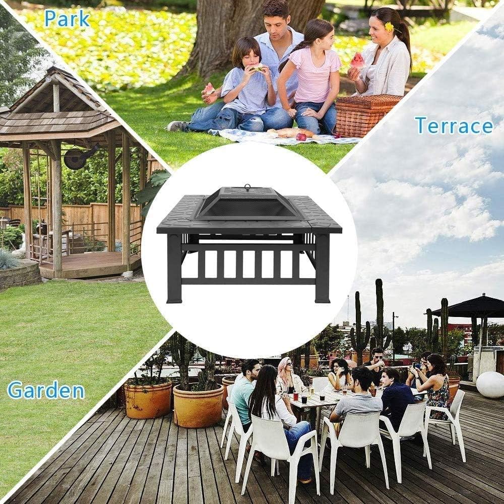Outdoor Fire Pit Outdoor Fire Large Bonfire Wood Burning Patio Coal Grill Firepit Charcoal Smokeless Grill with Spark Screen Poker