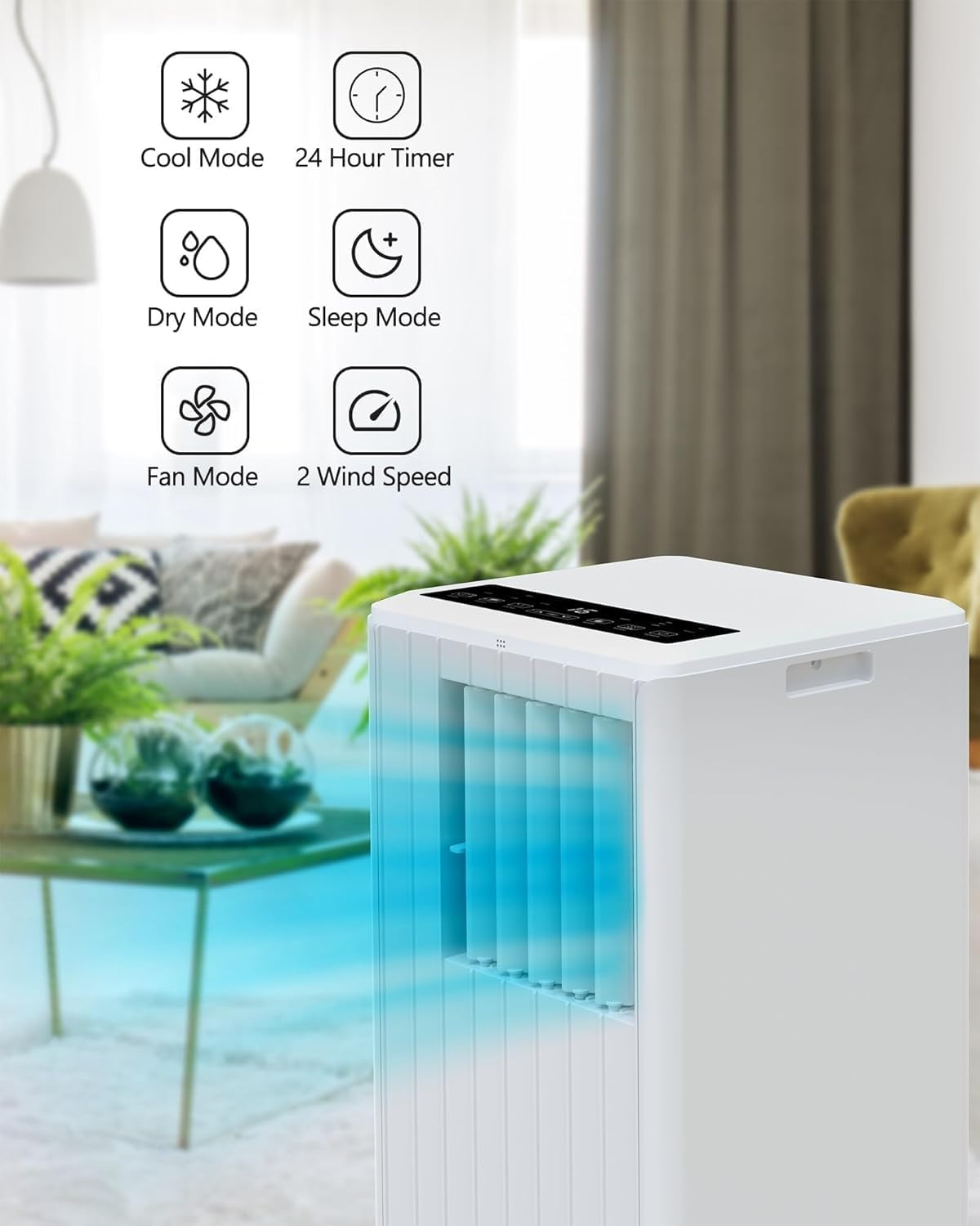 8000 BTU Portable Air Conditioner, 4-In-1 Quiet Portable AC Unit Up to 350 Sq.Ft, Portable Ac With Cooling, Fan, Dehumidifier,Energy Saving & Remote Control, for Rooms/Living Room, White