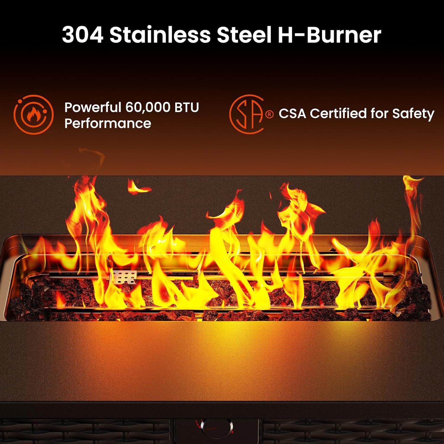 AMADA HOMEFURNISHING 43 Inch Propane Fire Pit Table, 60,000 BTU Gas Fire Pit with Lava Rocks, Waterproof Cover, Removable Lid, Cup Holders, 2-in-1 Fire Table for Patio, Backyard, Garden, Black