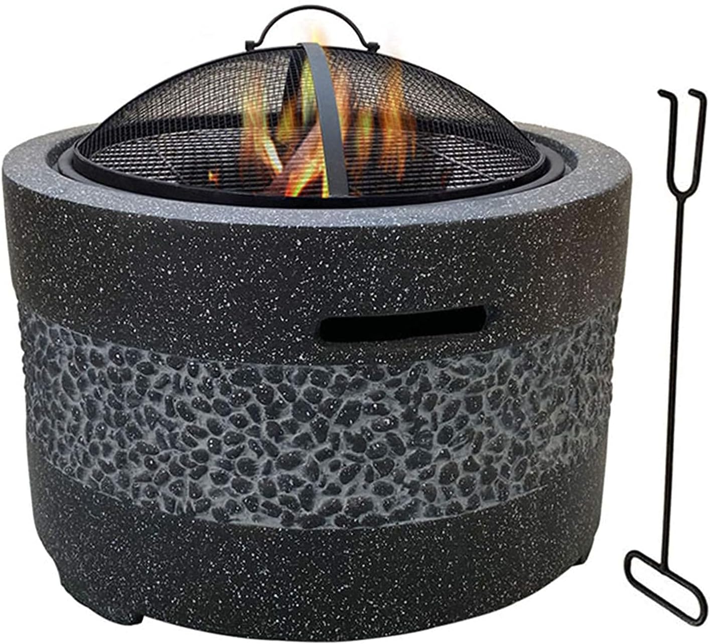 Small firepit, Large 3 in 1 Fire Pit with BBQ Grill Shelf, Edging of Artificial Stone for Outside Patio, Decking