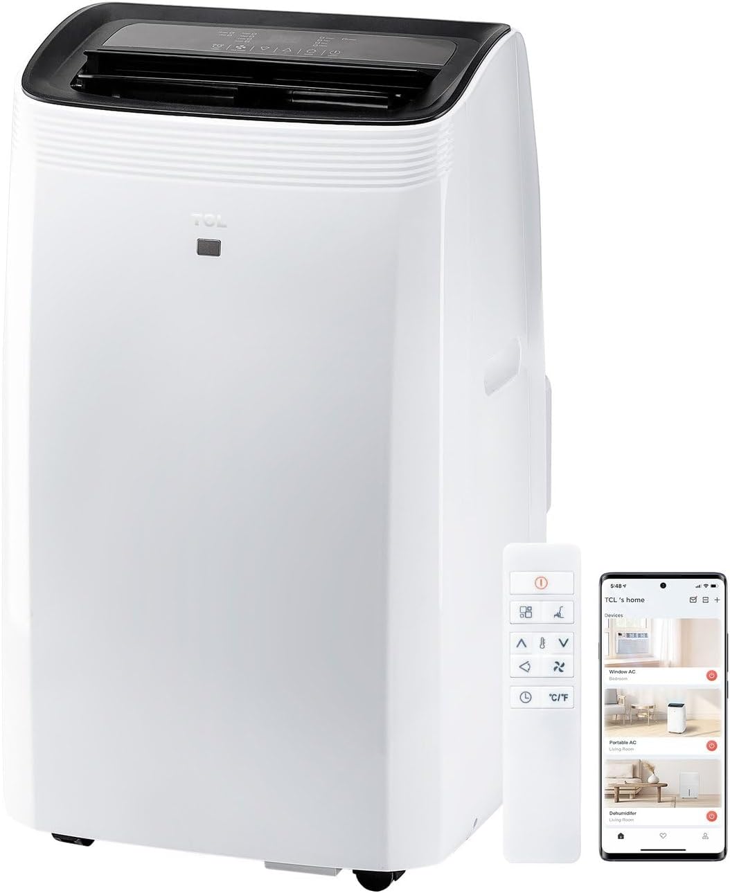 TCL H8P36W 8,000 SACC BTU Smart Portable Air Conditioner, Fan & Dehumidifier, 350 Sq. Ft, Remote Control, Compatible with Alexa/Google Assistant, Install Kit Included, White