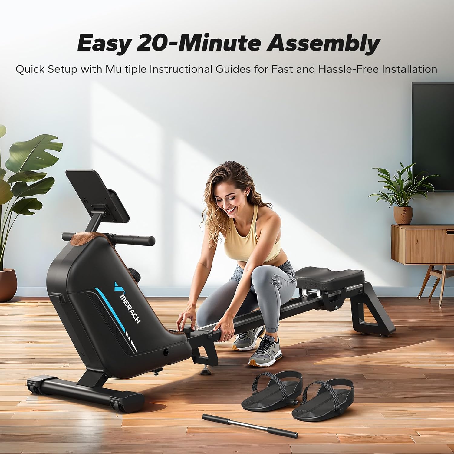 MERACH Rowing Machines for Home, Powerful Electromagnetic Row Machine with 51.2