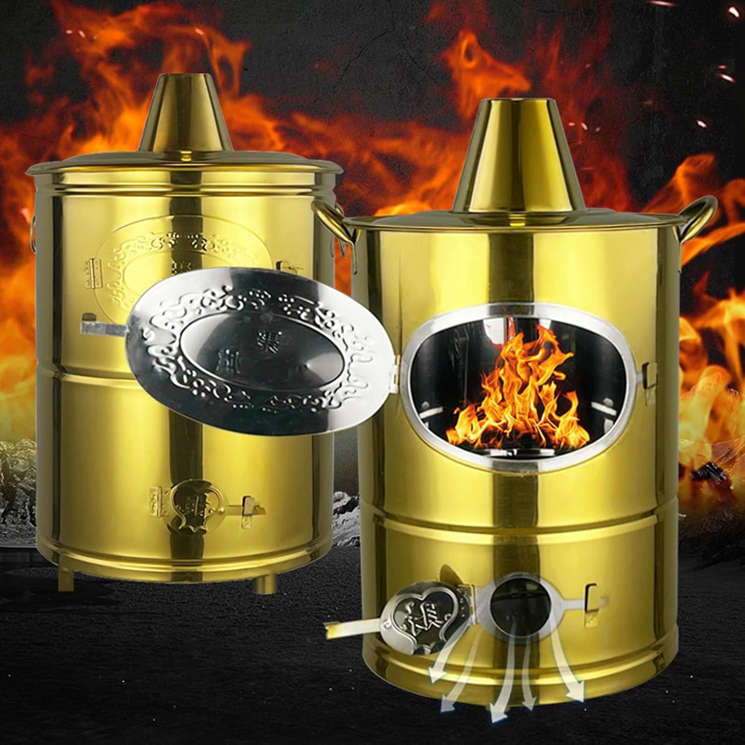 Burn Barrel, Outdoor Fire Pit, Galvanized Trash can, Including Tripod, Fire Hook, for Wood, Garden, Backyard, Farm, Patio, Beach(49cm/19in)