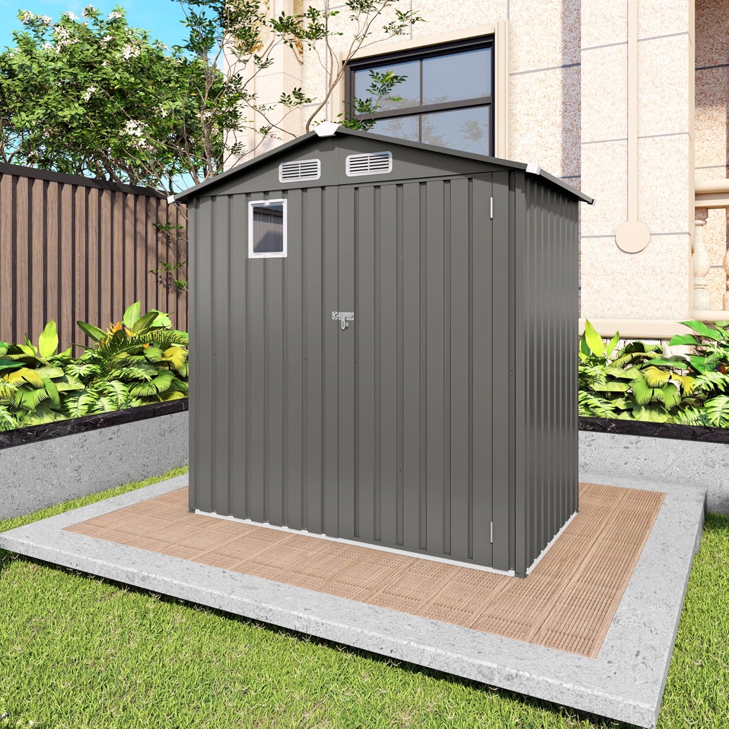 Outdoor Storage Shed Waterproof Metal Garden Tool Bike Sheds Kit, Lean to Shed Backyard Storage Building Cabinet for House Patio,6x3.6FT Gray