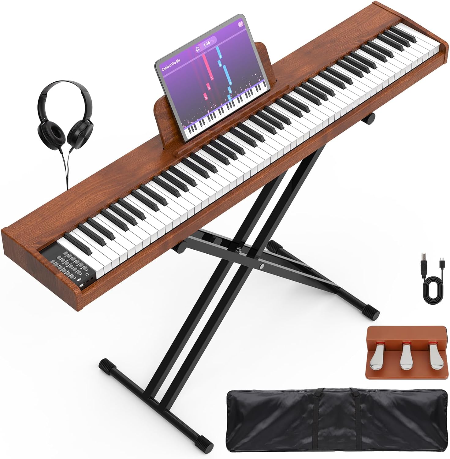 88 Key Digital Piano Keyboard,88 Key Full Size Weighted Hammer Action Electric Keyboard Piano with 200 Rhythms,200 Tones, Piano Keyboard with Stand, TriplePedal,Headphone, Carrying Bag