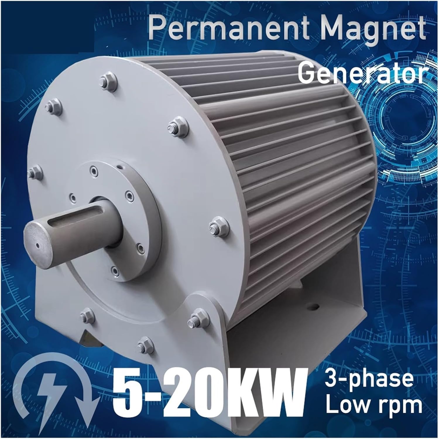 Low Speed 10KW 15KW 20KW 96V 120V Gearless Permanent Magnet Generator AC tors Use Wind Turbine Water Turbine Low Starting Speed for Home(with Base,48V_10KW)