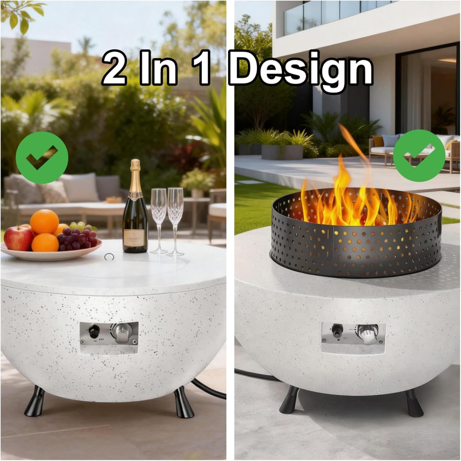 Ciays 29″ Propane Fire Pit Table with Windproof Guard, 50000 BTU Fire Pit Table, CSA-Certified, Outdoor fire Table with Durable Terrazzo Coating/Lava Rocks/4 Stable Adjustable Legs, Garden, White