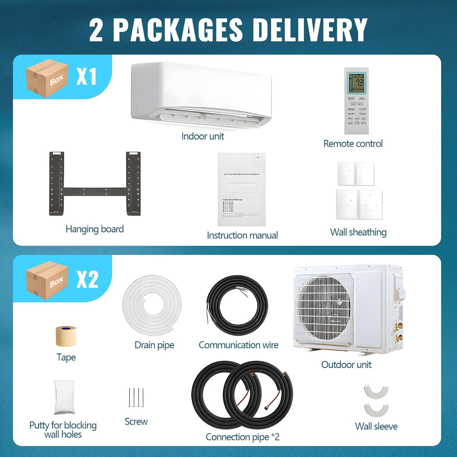 9000BTU 4-in-1 Split Air Conditioner & Heater 17 SEER2 115V Inverter System, Cools Up to 450 Sq. Ft, Mini Wall AC Unit with Heat Pump & Installation Kit White