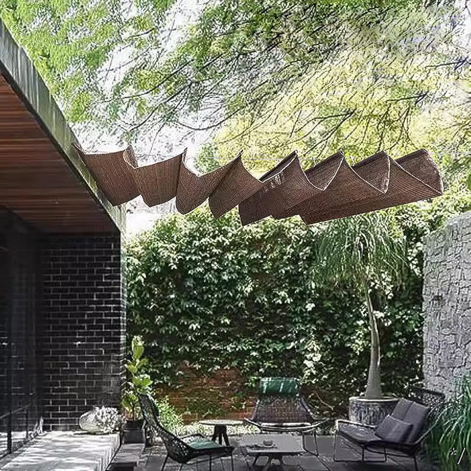 U Shape Wave Shade Sails,Breathable Wave Sail,90% Sunblock Shade Cloth,Retractable Awning Cover,Slide Wire Hung Awning,with Accessories,for Porch Outdoor Patio (6.2x49ft)