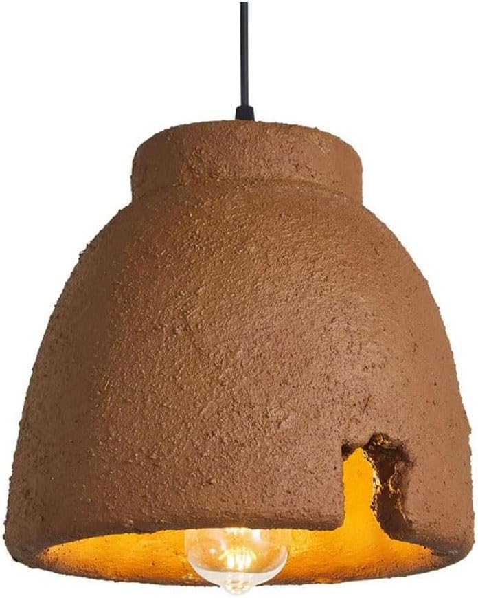 Vintage Polystyrene Pendant Light， Japanese Style Bird Nest Pendant Lamp ，Modern Indoor Notch Design Ceiling Pendant Fixtures for Kitchen Island Bedroom Dining Lighting(Brown)