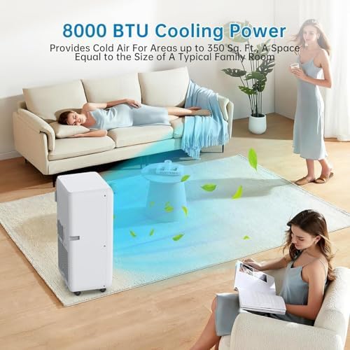 8000 BTU White Portable Air Conditioner – 3-In-1 Cooling AC, Fan & Dehumidifier With Remote Control, Air Conditioner With 24H Timer, Sleep Mode,Perfect for Rooms Up to 300 Sq.Ft