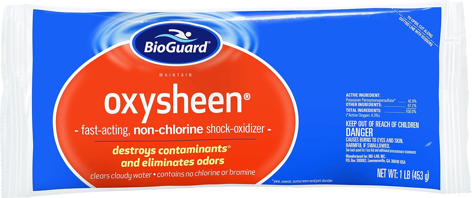 BioGuard Oxysheen, 1 lb, Pack of 12, Non-Chlorine Shock Oxidizer, Fast-Acting, Eliminates Odor & Clears Cloudy Water, Pool Water Clarifier