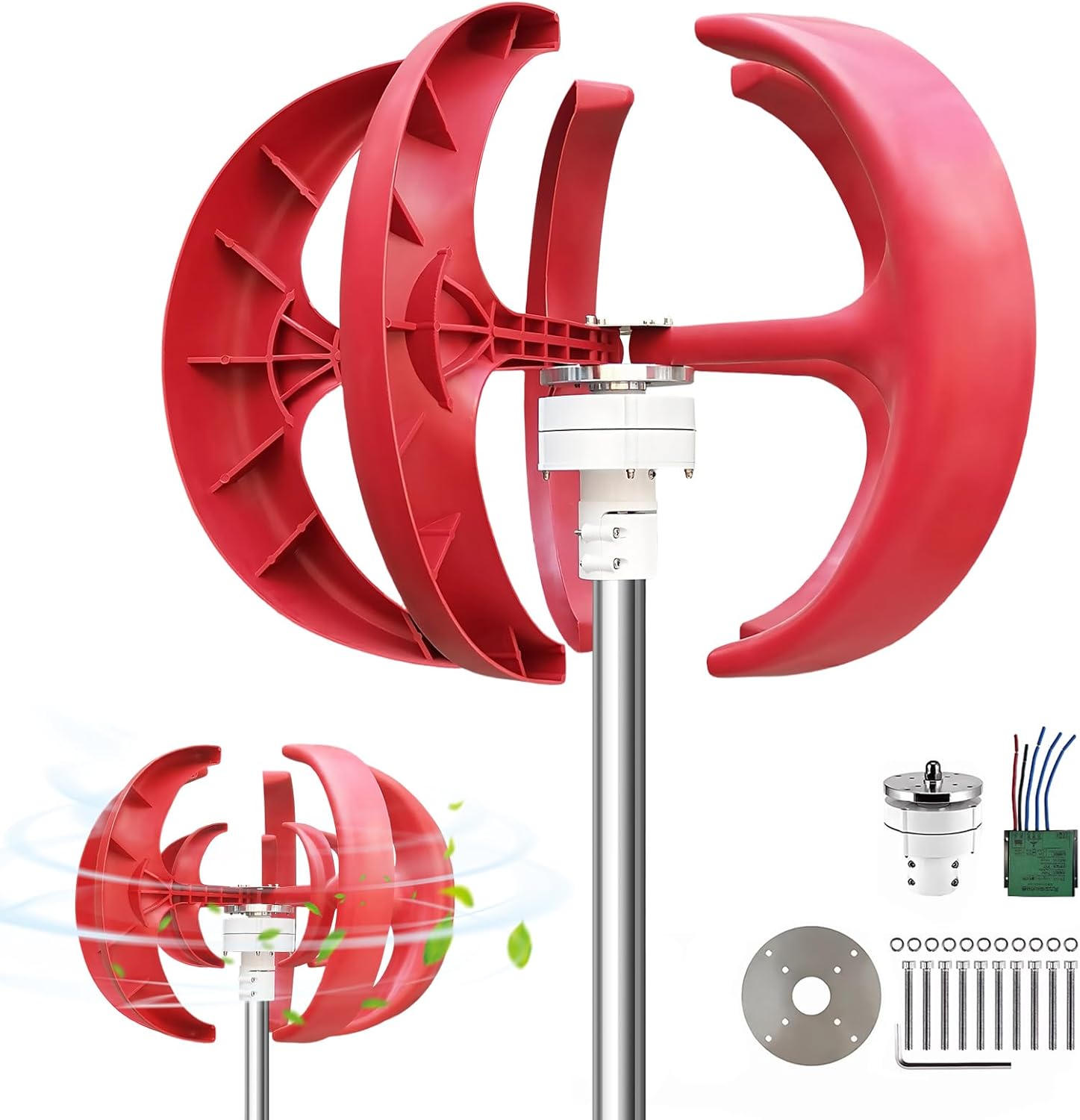 12V Vertical Axis Wind Turbine Generator Kit with Controller, 5-Blade Renewable Energy System for Boats Cabins Off-Grid Power